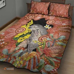 Australia Tawny Frogmouth Quilt Bed Set Golden Wattle Banksia Aboriginal Art LT14