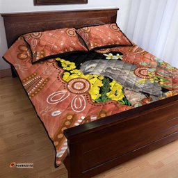 Australia Tawny Frogmouth Quilt Bed Set Golden Wattle Banksia Aboriginal Art LT14