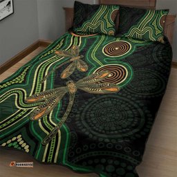Green Indigenous Dragonfly Australia Quilt Bed Set Aboriginal Art LT14