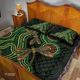 Green Indigenous Dragonfly Australia Quilt Bed Set Aboriginal Art LT14