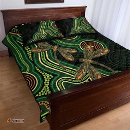 Green Indigenous Dragonfly Australia Quilt Bed Set Aboriginal Art LT14