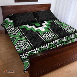 Green Taniko Pattern Aotearoa Quilt Bed Set Niho Taniwha Mix Poutama LT14