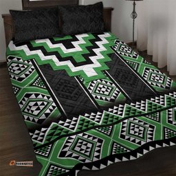 Green Taniko Pattern Aotearoa Quilt Bed Set Niho Taniwha Mix Poutama LT14