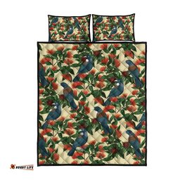 New Zealand Christmas Quilt Bed Set Romantic Tui Birds on Pohutukawa - Ivory LT7