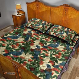 New Zealand Christmas Quilt Bed Set Romantic Tui Birds on Pohutukawa - Ivory LT7