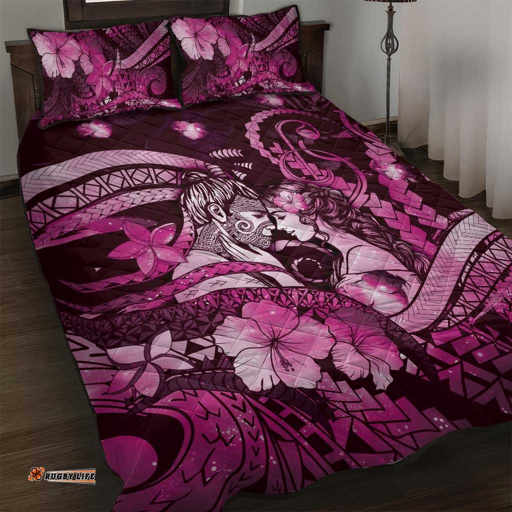 Maori Romantic Valentine Quilt Bed Set The Hongi Kiss Pink Galaxy DT05