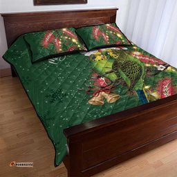 Green Budgerigars on Callistemon Quilt Bed Set Merry Christmas Aussie LT7