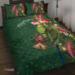 Green Budgerigars on Callistemon Quilt Bed Set Merry Christmas Aussie LT7