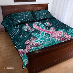 Hereditary Cancer Awareness Quilt Bed Set Hope Ribbon With Aussie Teal Duncan Coral DT05