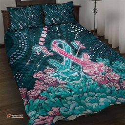 Hereditary Cancer Awareness Quilt Bed Set Hope Ribbon With Aussie Teal Duncan Coral DT05