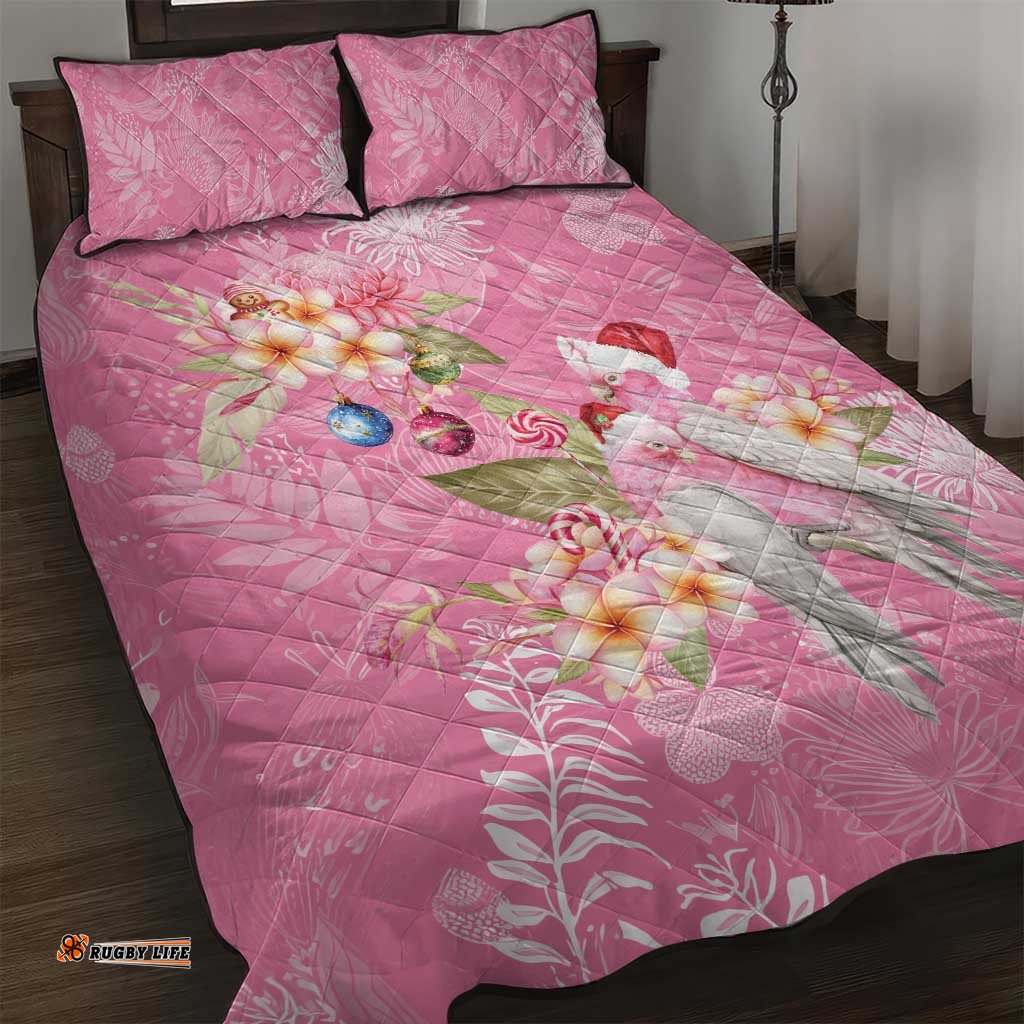 Joyful Pink Cockatoo Quilt Bed Set Australia Christmas Vibes LT9