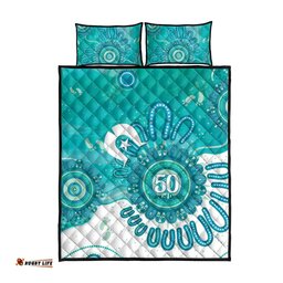 NAIDOC Week 2026 Quilt Bed Set 50 Years Deadly Dhari Cyan Aboriginal Art LT14