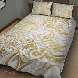 Gold And White Aoteara Horse Racing Quilt Bed Set NZ Maori Pattern LT14