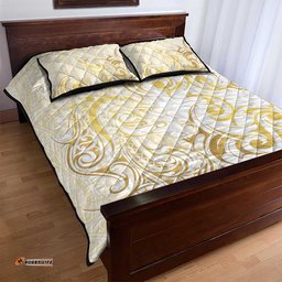 Gold And White Aoteara Horse Racing Quilt Bed Set NZ Maori Pattern LT14