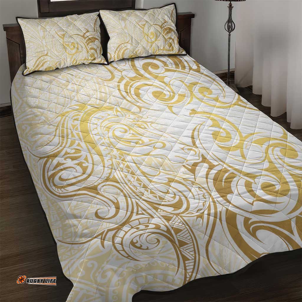 Gold And White Aoteara Horse Racing Quilt Bed Set NZ Maori Pattern LT14
