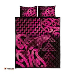 Humpback Whale Matariki New Zealand Quilt Bed Set NZ Maori Paikea Poutama Luxury Pink LT14