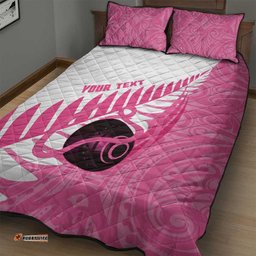 New Zealand Lawn Bowls Breast Cancer Custom Quilt Bed Set Aotearoa Maori Silver Fern Pink Ribbon LT14
