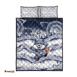 Geelong Navy Quilt Bed Set Playful Cat Kicking Ball DT05
