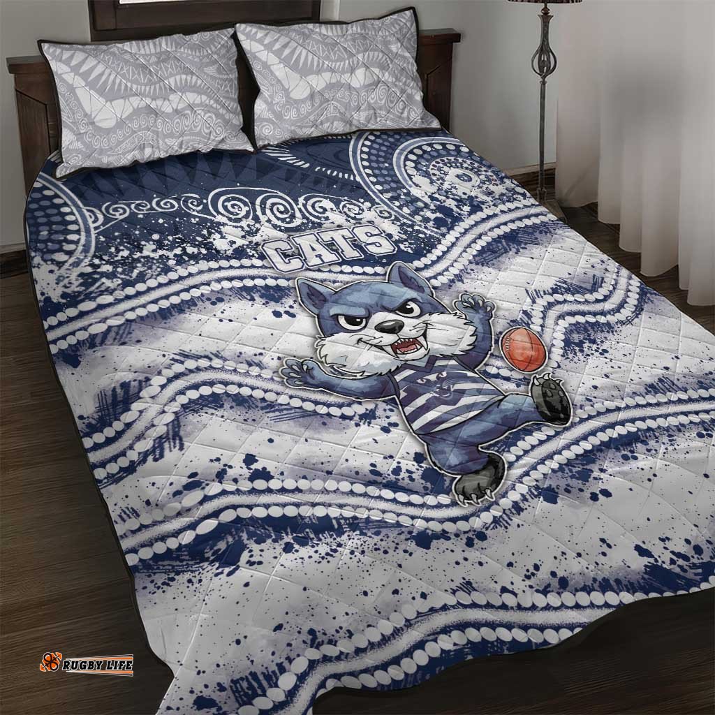 Geelong Navy Quilt Bed Set Playful Cat Kicking Ball DT05
