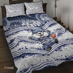 Geelong Navy Quilt Bed Set Playful Cat Kicking Ball DT05
