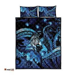 Maori Romantic Valentine Quilt Bed Set The Hongi Kiss Blue Galaxy DT05