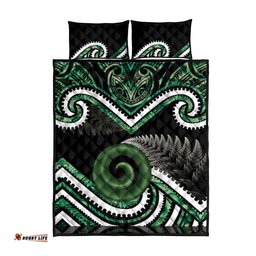 Koru Pounamu Aotearoa Quilt Bed Set Maori Paua Shell Mix Silver Fern LT14