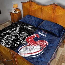 France And New Zealand Rugby Quilt Bed Set Les Bleus Rooster With Maori Tiki LT05
