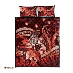 Maori Romantic Valentine Quilt Bed Set The Hongi Kiss Red Galaxy DT05