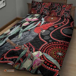 Gang-gang Cockatoo Australia Quilt Bed Set Eucalyptus Blossoms Aboriginal Art LT14
