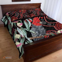 Gang-gang Cockatoo Australia Quilt Bed Set Eucalyptus Blossoms Aboriginal Art LT14