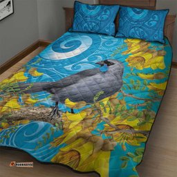 New Zealand Kokako Bird Quilt Bed Set Maori Koru With Kowhai Flowers LT05