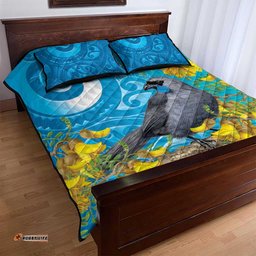 New Zealand Kokako Bird Quilt Bed Set Maori Koru With Kowhai Flowers LT05
