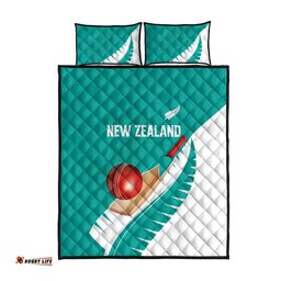 New Zealand Cricket Quilt Bed Set Kiwi Birds Haka Dance Turquoise Fern Sporty Style LT03