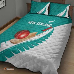 New Zealand Cricket Quilt Bed Set Kiwi Birds Haka Dance Turquoise Fern Sporty Style LT03