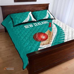 New Zealand Cricket Quilt Bed Set Kiwi Birds Haka Dance Turquoise Fern Sporty Style LT03