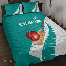 New Zealand Cricket Quilt Bed Set Kiwi Birds Haka Dance Turquoise Fern Sporty Style LT03