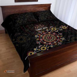 NAIDOC Deadly 50 Years Quilt Bed Set Aboriginal Black Gold Boomerang Art LT9