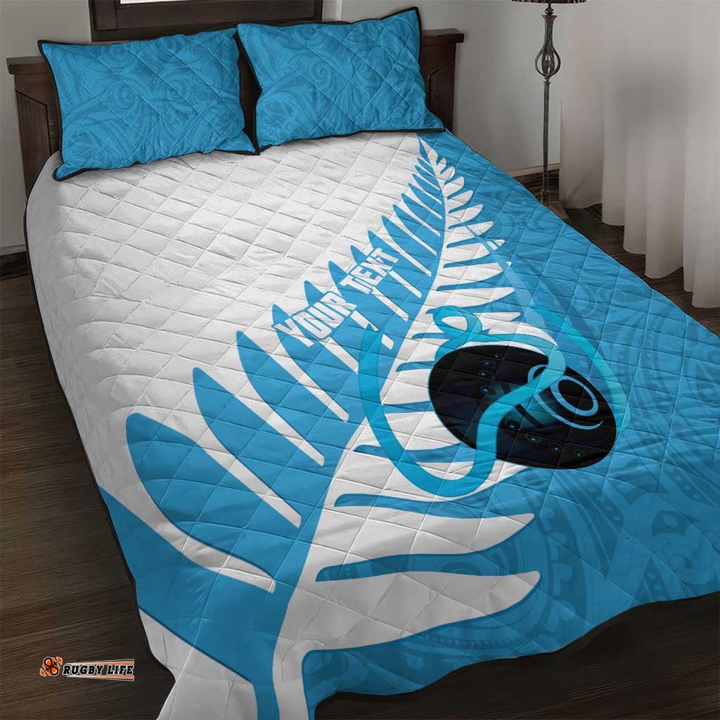 New Zealand Lawn Bowls Prostate Cancer Custom Quilt Bed Set Aotearoa Maori Silver Fern Blue Ribbon LT14