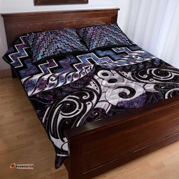 New Zealand Maori Quilt Bed Set Poutama Pikorua Purple Paua Shell LT05