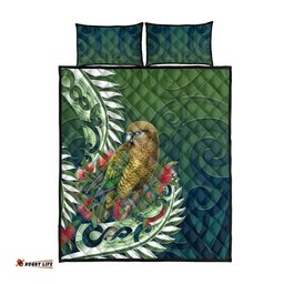 New Zealand Kea Bird Quilt Bed Set With Maori Koru Fern LT05