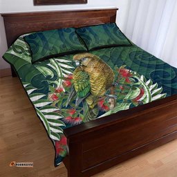 New Zealand Kea Bird Quilt Bed Set With Maori Koru Fern LT05