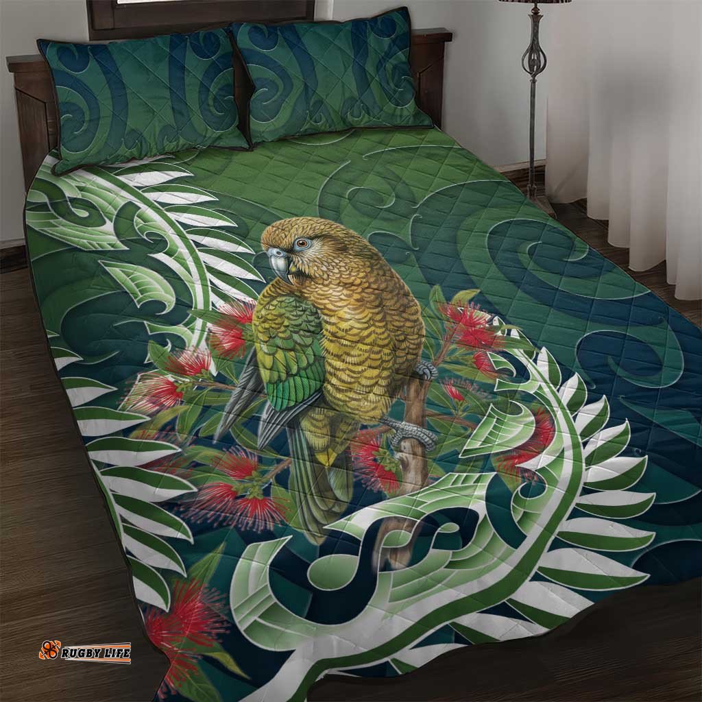 New Zealand Kea Bird Quilt Bed Set With Maori Koru Fern LT05