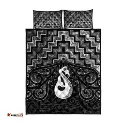 New Zealand Maori Quilt Bed Set Poutama Manaia Black Paua Shell LT05