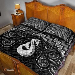 New Zealand Maori Quilt Bed Set Poutama Manaia Black Paua Shell LT05