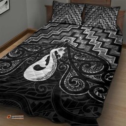 New Zealand Maori Quilt Bed Set Poutama Manaia Black Paua Shell LT05