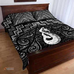 New Zealand Maori Quilt Bed Set Poutama Manaia Black Paua Shell LT05