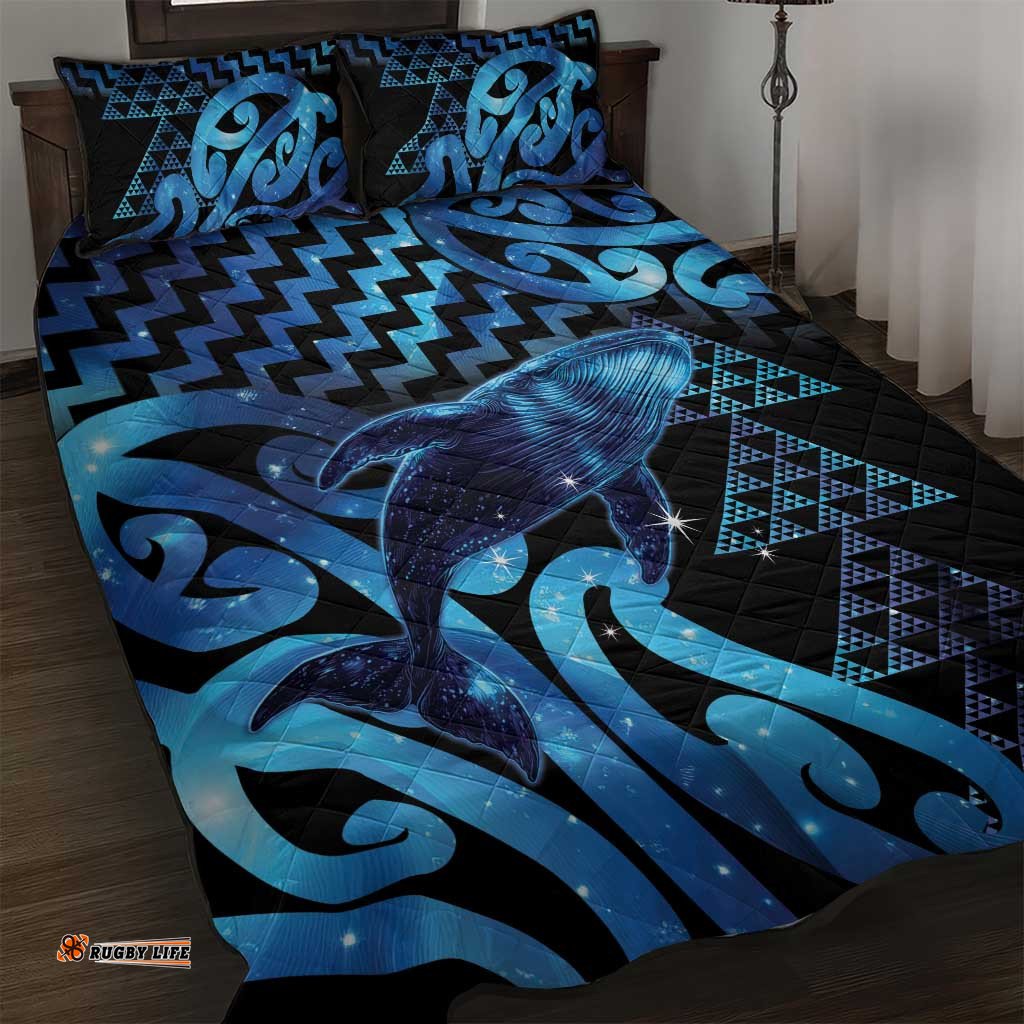 Humpback Whale Matariki New Zealand Quilt Bed Set NZ Maori Paikea Poutama Luxury Blue LT14