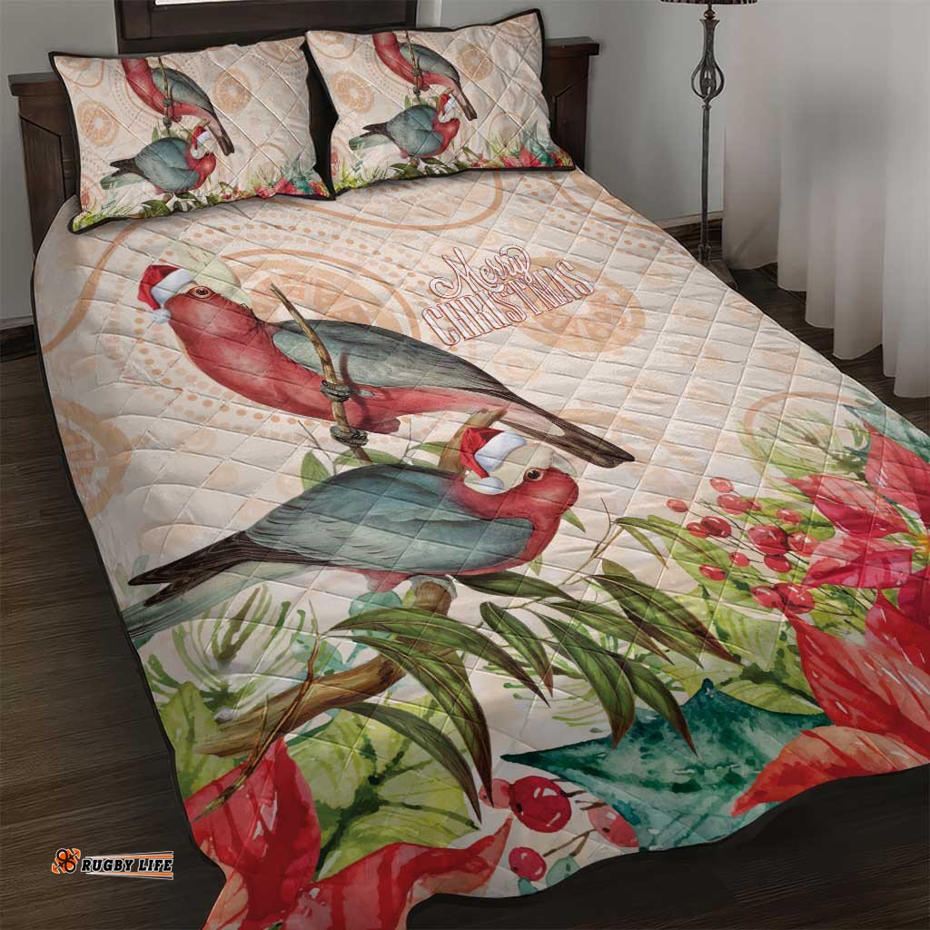 Merry Christmas Aussie Aboriginal Quilt Bed Set Rosebreasted Cockatoo Pastel LT7