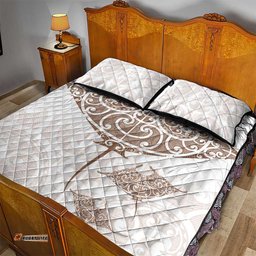 New Zealand Manta Ray Tattoo Quilt Bed Set Aotearoa Maori Haehae Beige LT14