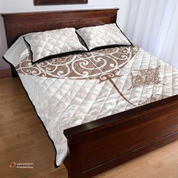 New Zealand Manta Ray Tattoo Quilt Bed Set Aotearoa Maori Haehae Beige LT14